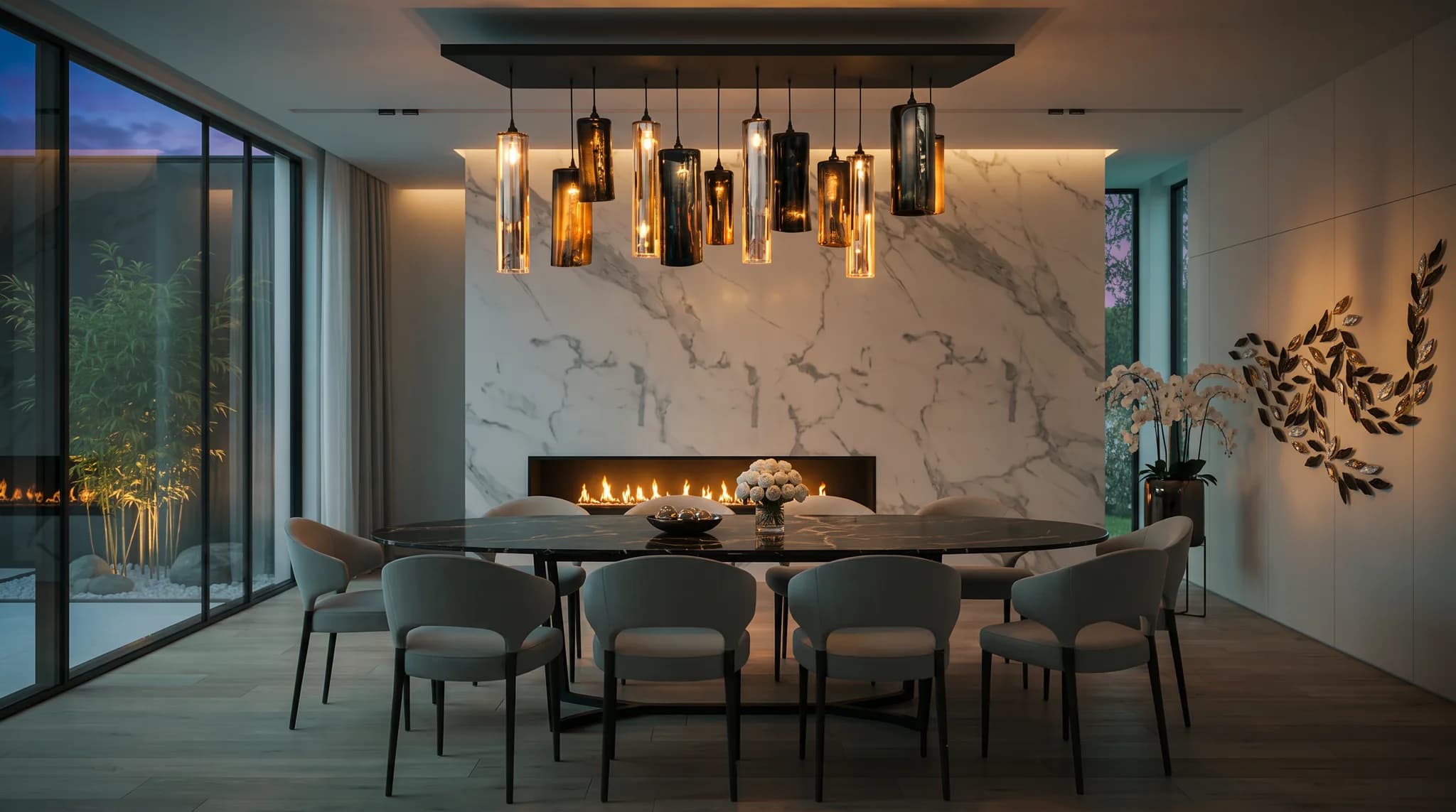 Habitación de hotel ambientada con piezas Mandarina